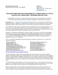 Teacher Preparation Programs in Florida Rank at Top in Nation for Their Early Reading Instruction