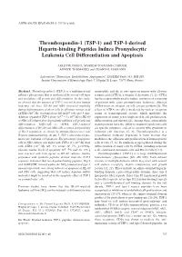 Thrombospondin-1 (TSP-1) and TSP-1-Derived Heparin-Binding Peptides Induce Promyelocytic Leukemia Cell Differentiation and Apoptosis