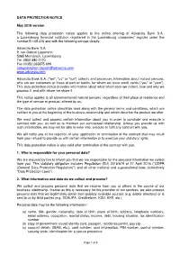 DATA PROTECTION NOTICE May 2018 Version the Following Data