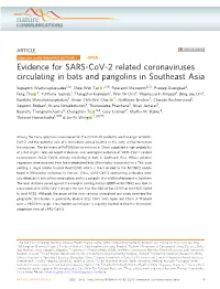 Evidence for SARS-Cov-2 Related Coronaviruses Circulating in Bats and Pangolins in Southeast Asia