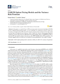 GARCH Option Pricing Models and the Variance Risk Premium