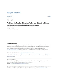 Problems for Teacher Education for Primary Schools in Nigeria: Beyond Curriculum Design and Implementation