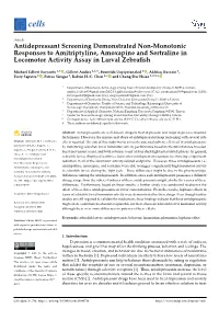 Antidepressant Screening Demonstrated Non-Monotonic Responses to Amitriptyline, Amoxapine and Sertraline in Locomotor Activity Assay in Larval Zebraﬁsh