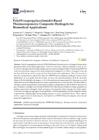 Based Thermoresponsive Composite Hydrogels for Biomedical Applications