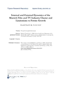 Internal and External Dynamics of the Munich Film and TV Industry Cluster and Limitations to Future Growth
