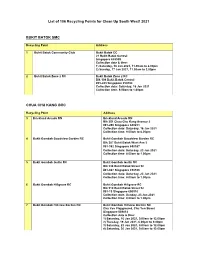 List of 106 Recycling Points for Clean up South West! 2021 BUKIT
