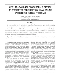 Open Educational Resources: a Review of Attributes for Adoption in an Online Bachelor’S Degree Program