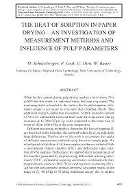 The Heat of Sorption in Paper Drying – an Investigation of Measurement Methods and Inﬂ Uence of Pulp Parameters