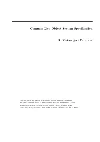 Common Lisp Object System Specification 3. Metaobject Protocol