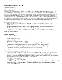 DIGITAL PHOTOGRAPHY SYLLABUS Instructor: Mr. Moodie Course