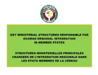 Key Ministerial Structures Responsible for Ecowas