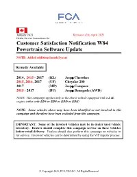 Customer Satisfaction Notification W84 Powertrain Software Update