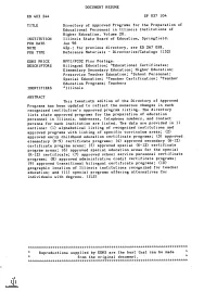 DOCUMENT RESUME Directory of Approved Programs for The