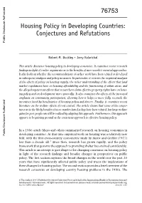 Housing Policy in Developing Countries: Conjectures and Refutations Public Disclosure Authorized