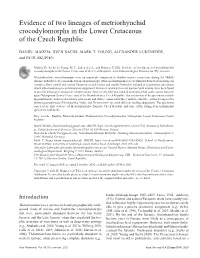 Evidence of Two Lineages of Metriorhynchid Crocodylomorphs in the Lower Cretaceous of the Czech Republic