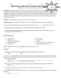 Measuring Length, Mass, Volume, and Temperature Label Your (Adapted from Prentice-Hall, Inc
