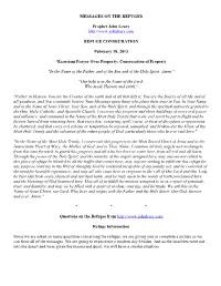 MESSAGES on the REFUGES Prophet John Leary