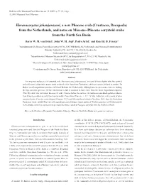 Crustacea, Decapoda) from the Netherlands, and Notes on Miocene–Pliocene Corystoid Crabs from the North Sea Basin