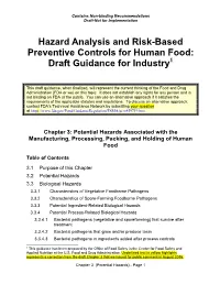 Hazard Analysis and Risk-Based Preventive Controls for Human Food: Draft Guidance for Industry1