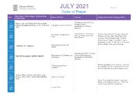 JULY 2021 Part 1 of 2 Cycle of Prayer