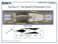 Section 4.3: the Ramjet Propulsion Cycle