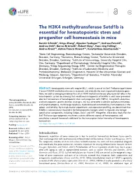 The H3K4 Methyltransferase Setd1b Is Essential for Hematopoietic Stem and Progenitor Cell Homeostasis in Mice