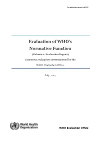 Evaluation of WHO's Normative Function
