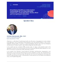 Speaker List and Bio's