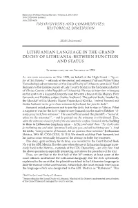 Lithuanian Language in the Grand Duchy of Lithuania: Between Function and Status