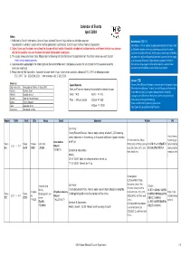 Calendar of Events April 2019 Notes: 1