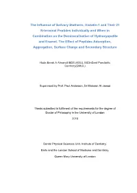 The Influence of Salivary Statherin, Histatin-1 and Their 21 N-Terminal Peptides Individually and When in Combination on The