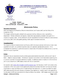 Budget – Allotments Policy Page 1 of 3 Approve a Department Request, Which Will Then Await Final Approval Once the Allotment Letter Has Been Signed and Delivered