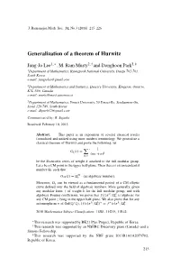 Generalization of a Theorem of Hurwitz
