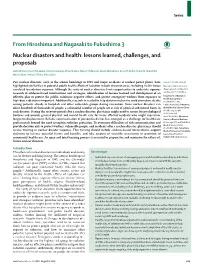 Nuclear Disasters and Health: Lessons Learned, Challenges, and Proposals
