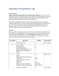 Operator Precedence Lab