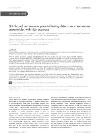 SNP-Based Non-Invasive Prenatal Testing Detects Sex Chromosome Aneuploidies with High Accuracy