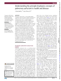 Understanding the Principle Biophysics Concepts of Pulmonary Surfactant in Health and Disease Chiara Autilio,1,2 Jesús Pérez-Gil1,2