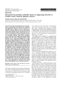 Biocontrol Characteristics of Bacillus Species in Suppressing Stem Rot of Grafted Cactus Caused by Bipolaris Cactivora