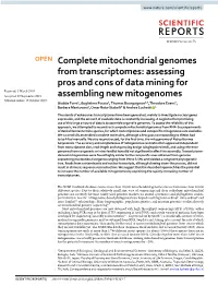 Complete Mitochondrial Genomes from Transcriptomes: Assessing Pros and Cons of Data Mining for Assembling New Mitogenomes