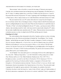 The Restoration Movement in Canada: an Overview