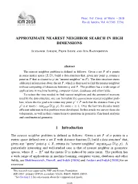 Approximate Nearest Neighbor Search in High Dimensions