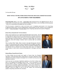 For Immediate Release WHARF HOTELS FURTHER