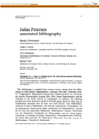 Julius Petersen Annotated Bibliography