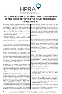 Recommendation to Restrict the Combined Use of Medicines Affecting the Renin-Angiotensin (Ras) System