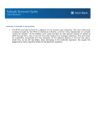 • the EFTA Court Pronounced Its Judgment on the Icesave Case