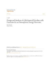 Design and Analysis of a Mechanical Driveline with Generator for an Atmospheric Energy Harvester Sneha Ganesh Clemson University