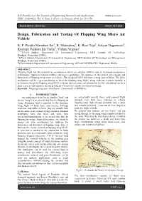 Design, Fabrication and Testing of Flapping Wing Micro Air Vehicle