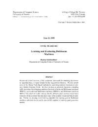 Learning and Evaluating Boltzmann Machines