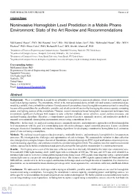 Noninvasive Hemoglobin Level Prediction in a Mobile Phone Environment: State of the Art Review and Recommendations