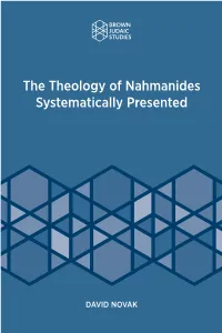 The Theology of Nahmanides Systematically Presented